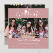 Dusty Roos roze script Afstuderen 4 Foto Afstudere Aankondiging (Voorkant / Achterkant)