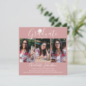 Dusty Roos roze script Afstuderen 4 Foto Afstudere Aankondiging (Staand voorkant)