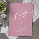 Dusty Roos Roze Script Simple Womens 50th Birthday Kaart<br><div class="desc">Formele uitnodigingen voor de 50ste verjaardag met "vijftig" tekst in een kalligrafieschrift. Wit lettertype op een vrouwelijke paarse-roze achtergrond.</div>