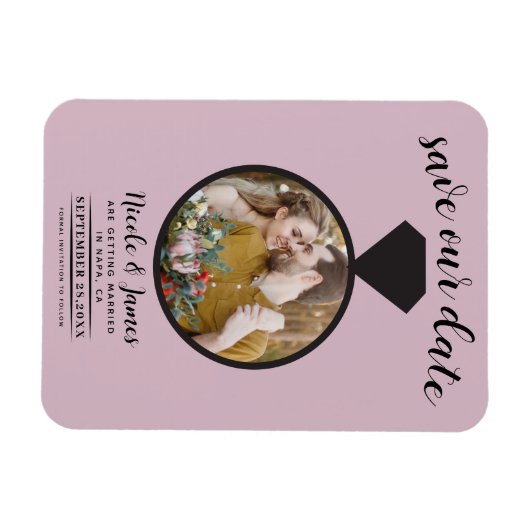 Dusty Roos Roze Trouwring Foto Save the Date Magneet (Horizontaal)