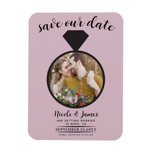 Dusty Roos Roze Trouwring Foto Save the Date Magneet (Verticaal)