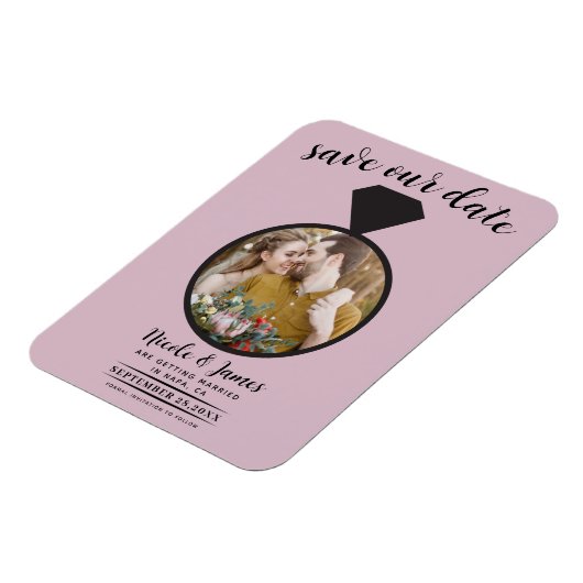 Dusty Roos Roze Trouwring Foto Save the Date Magneet (Linkerzijde)
