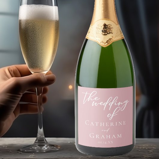 Dusty Roos Roze Typografie Romantische bruiloft Sparkling Wijnetiket