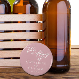 Dusty Roos Roze Typografie Vrouwelijke bruiloft Button Flesopener