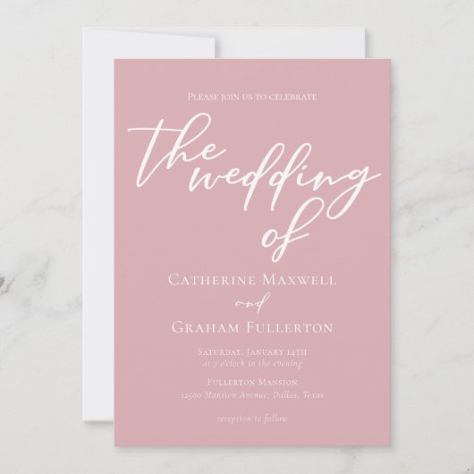 Dusty Roos Roze Typografie Vrouwelijke bruiloft Kaart (Voorkant)