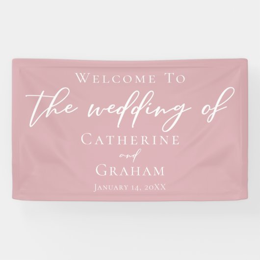 Dusty Roos Roze Typografie Vrouwelijke bruiloft Spandoek (Horizontaal)