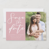 Dusty Roos Roze Verloving Paar Foto Save The Date (Voorkant)