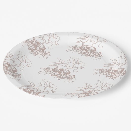 Dusty Roos roze vogelnest Baby shower Papieren Bordje (Gekanteld)