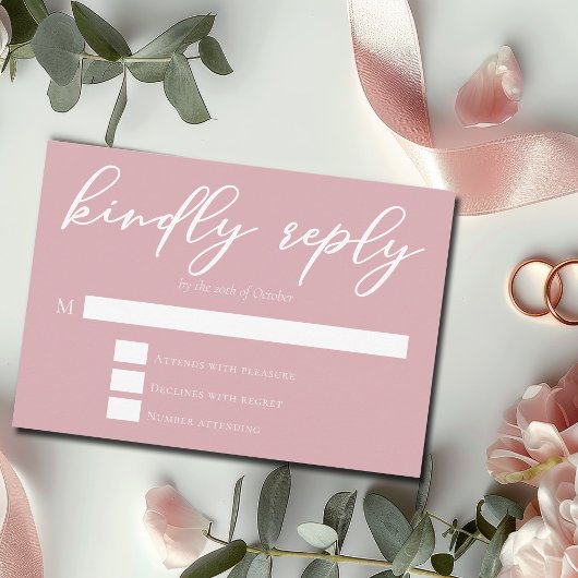 Dusty Roos Roze Vrouwelijke Typografie Wedding RSVP Kaartje