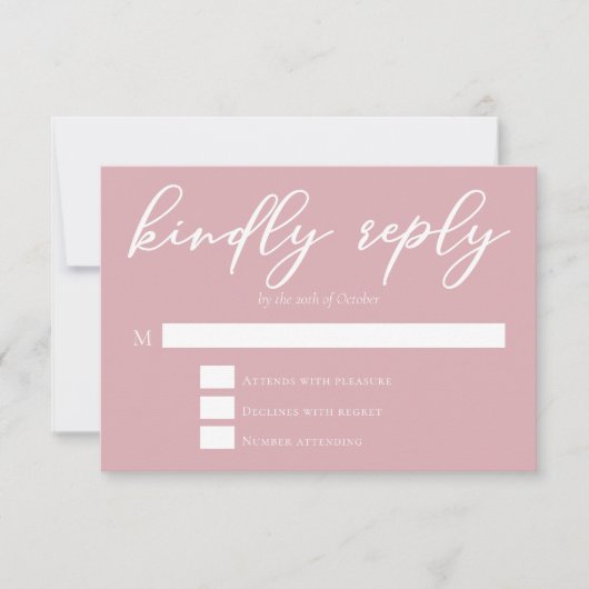 Dusty Roos Roze Vrouwelijke Typografie Wedding RSVP Kaartje (Voorkant)