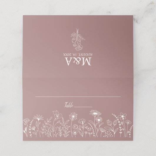 Dusty Roos Rustic Boho Chic Wildflower Plaatskaartje (Buitenkant ongevouwen)