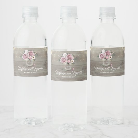 Dusty Roos rustiek land Mason Jar Floral Waterfles Etiket (Flessen)