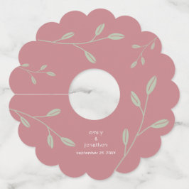 Dusty Roos Sage Groen Bladeren Namen Datum Bruilof Wijnglaslabel