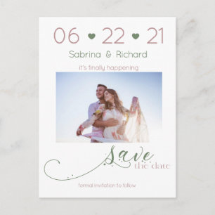 Dusty Roos & Sage Photo Minimalist Save the Date Briefkaart