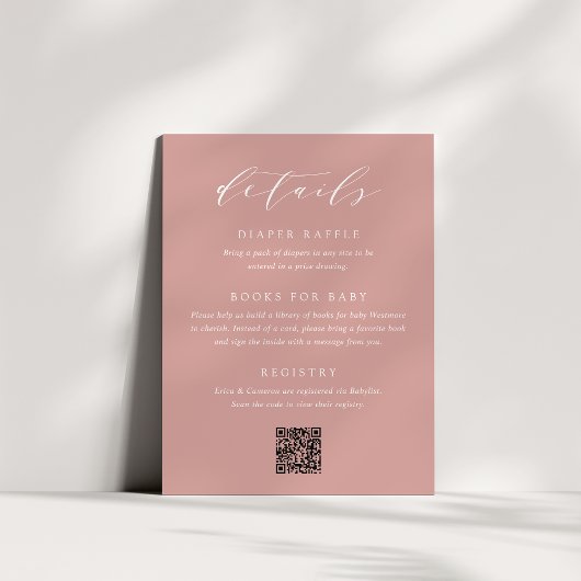 Dusty Roos Script Baby shower Behuizing Kaart