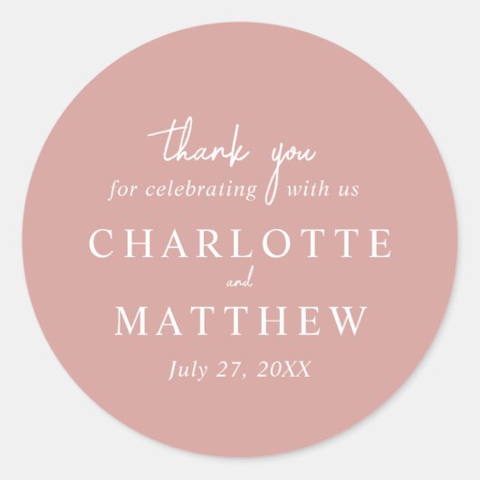 Dusty Roos Script Bedankt voor je bruiloft Ronde Sticker (Voorkant)