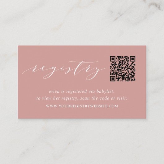 Dusty Roos Script Bridal of Baby shower Registry Informatiekaartje (Voorkant)