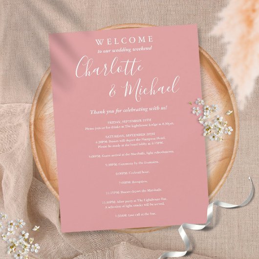 Dusty Roos Script Guest Wedding Weekend Program Kaart