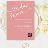 Dusty Roos Script QR Bridal Shower Invitation Kaart