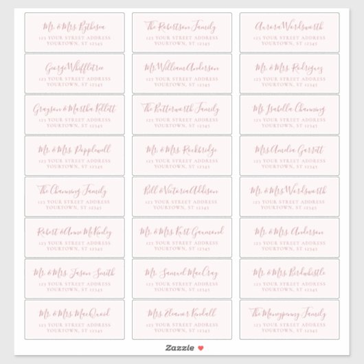 Dusty Roos Script Wedding Guest Adresetiketten Sticker (Vel)