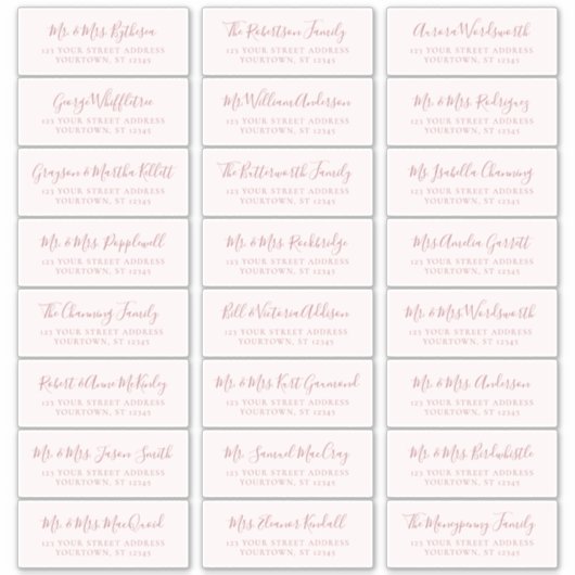 Dusty Roos Script Wedding Guest Adresetiketten Sticker (Voorkant)
