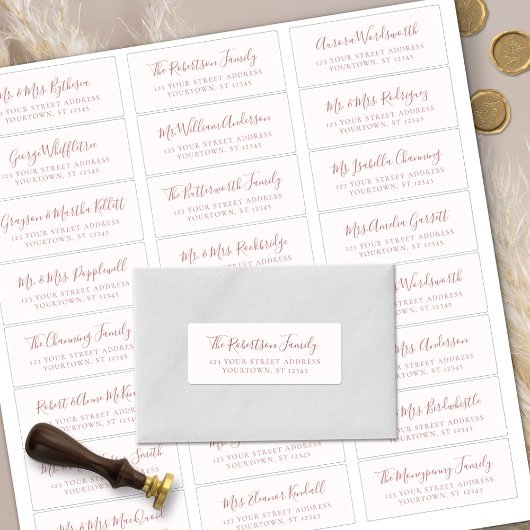 Dusty Roos Script Wedding Guest Adresetiketten Sticker