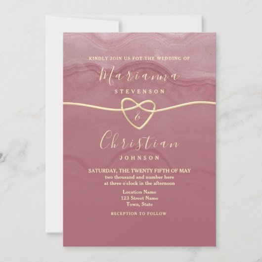 Dusty Roos Script Wedding Invitation Kaart (Voorkant)