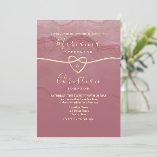 Dusty Roos Script Wedding Invitation Kaart (Staand voorkant)