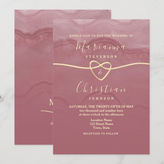 Dusty Roos Script Wedding Invitation Kaart (Voorkant / Achterkant)