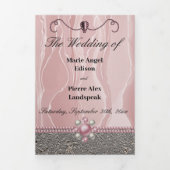 Dusty Roos Silk & Silver Foil & Pearls, Diamond Tr Drieluik Uitnodiging (Cover)