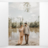 Dusty Roos Silk & Silver Foil & Pearls, Diamond Tr Drieluik Uitnodiging (Binnenkant midden)