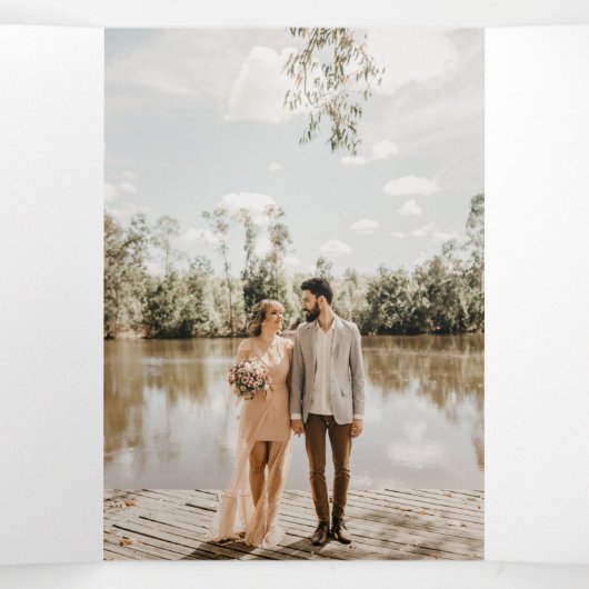 Dusty Roos Silk & Silver Foil & Pearls, Diamond Tr Drieluik Uitnodiging (Binnenkant midden)