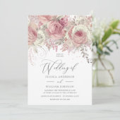 Dusty Roos Silver & Blush Enchanted Floral Wedding Kaart (Staand voorkant)