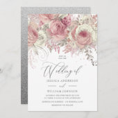 Dusty Roos Silver & Blush Enchanted Floral Wedding Kaart (Voorkant / Achterkant)