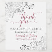 Dusty Roos & Silver Lace White Weddenschap Bedankt Wijn Etiket (Enkel label)