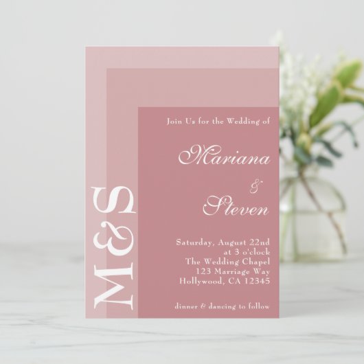 Dusty Roos Simple Modern Chic Script Wedding Invin Kaart (Staand voorkant)