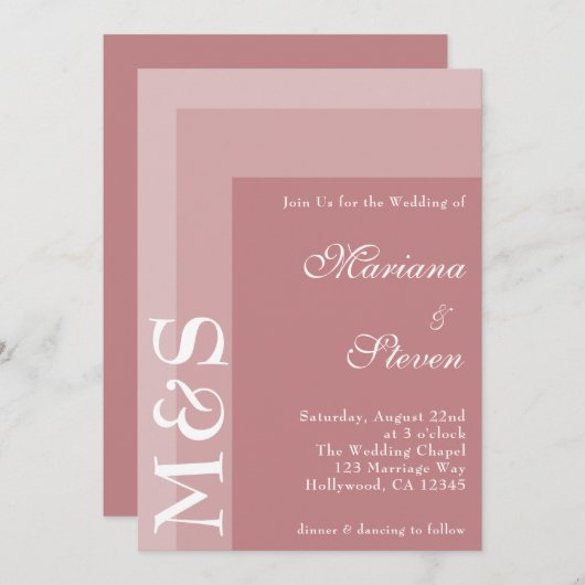 Dusty Roos Simple Modern Chic Script Wedding Invin Kaart (Voorkant / Achterkant)