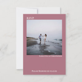 Dusty Roos Simple Modern Minimalist Photo Wedding RSVP Kaartje