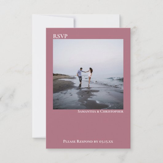 Dusty Roos Simple Modern Minimalist Photo Wedding RSVP Kaartje (Voorkant)