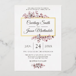 Dusty Roos Southern Cotton Boll Botanical Weddensc Folie Uitnodiging