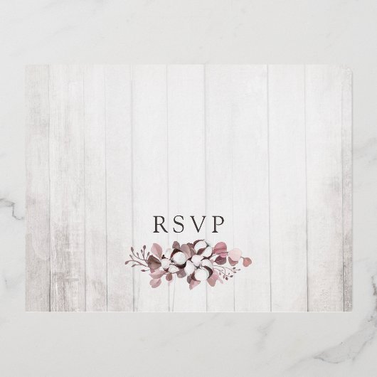 Dusty Roos Southern Cotton Botanical Weddenschap R Folie Uitnodiging Briefkaart (Achterkant)