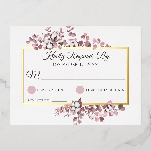 Dusty Roos Southern Cotton Botanical Weddenschap R Folie Uitnodiging Briefkaart (Voorkant)