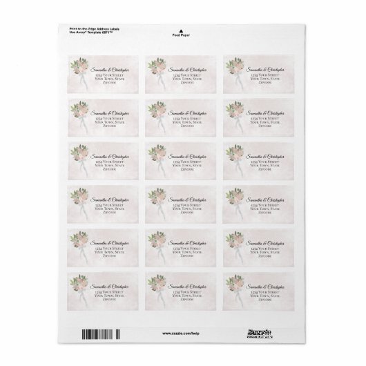 Dusty Roos Spring Floral Bouquet Wedding Address Etiket (Full Sheet)