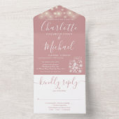 Dusty Roos String Lights Mason Jars Wedding All In One Uitnodiging (Binnen)