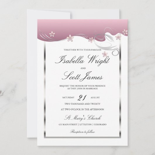 Dusty Roos Swirl Bloemen Wedding Design Kaart (Voorkant)