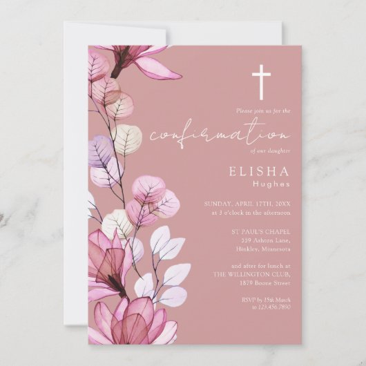 Dusty Roos Transparant Bloemen Bevestiging Kaart (Voorkant)