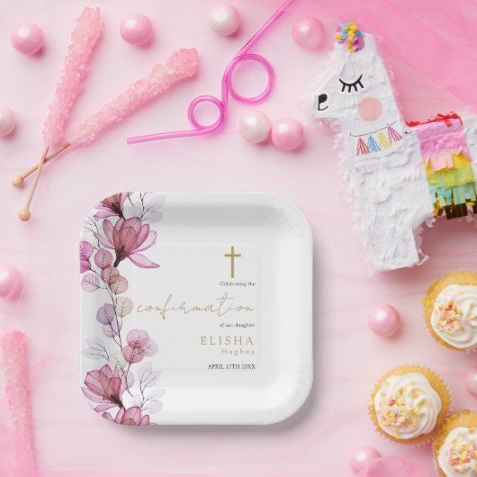 Dusty Roos Transparant Bloemen Bevestiging Papieren Bordje (Feest)