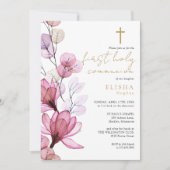 Dusty Roos Transparant Bloemen Eerste Heilige Comm Kaart (Voorkant)