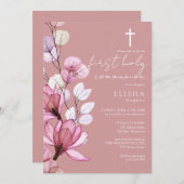 Dusty Roos Transparant Bloemen Eerste Heilige Comm Kaart (Voorkant / Achterkant)