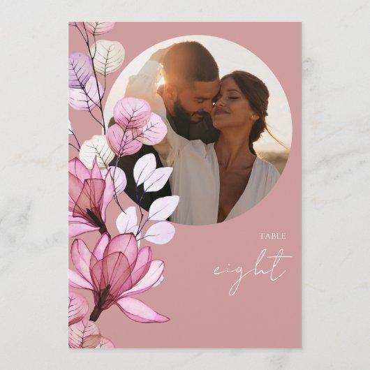 Dusty Roos Transparant Bloemen Foto Tafelnummer (Achterkant)